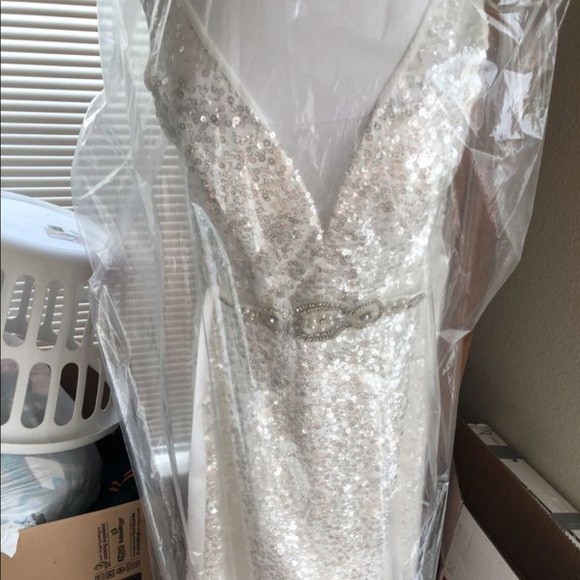 white sequin prom dress